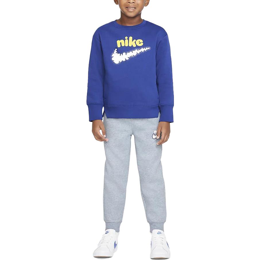 Nike Sweatshirt Letter Logo Print Round Neck Casual Fleece Kids tops Deep-Navy DQ3860-455