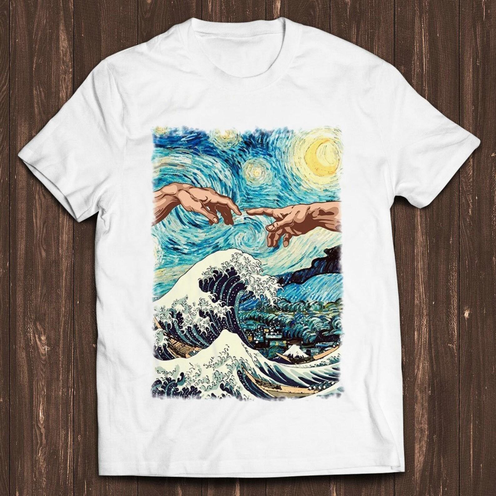 Kanagawa Hands Of God Starry Nights Van Gogh Meme Retro Gamer Cult Movie Music Top Cool Gift Tee T Shirt C1028 4XL