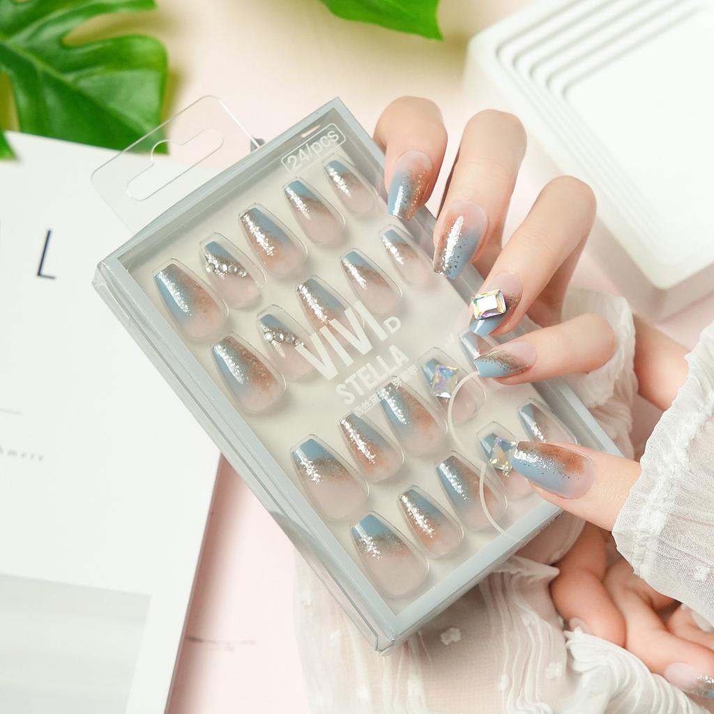 24 Finished Nail Pieces Wear Nail Pieces High-end Summer Fake Nails French Smudge Short Ladder Short Square