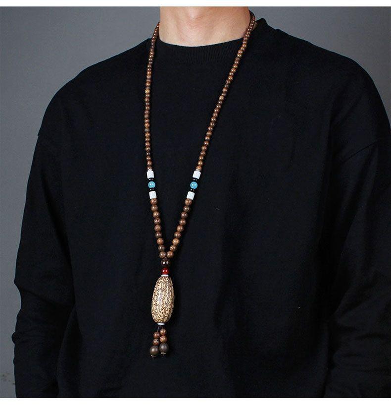 Ethnic Style Wood Necklace & Prayer Beads - Unisex Versatile Chicken Wing Wood Sweater Chain