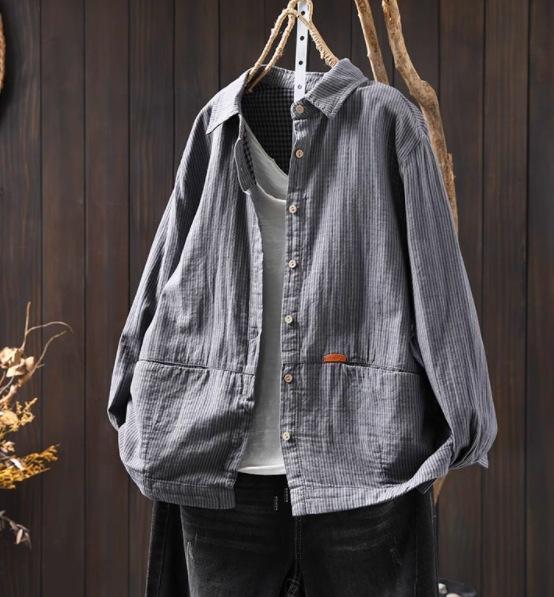 

Женские весенние полосатые рубашки с отложным воротником и длинными рукавами, 2025 новые блузки с пуговицами и карманами, женские повседневные рубашки One size чёрный