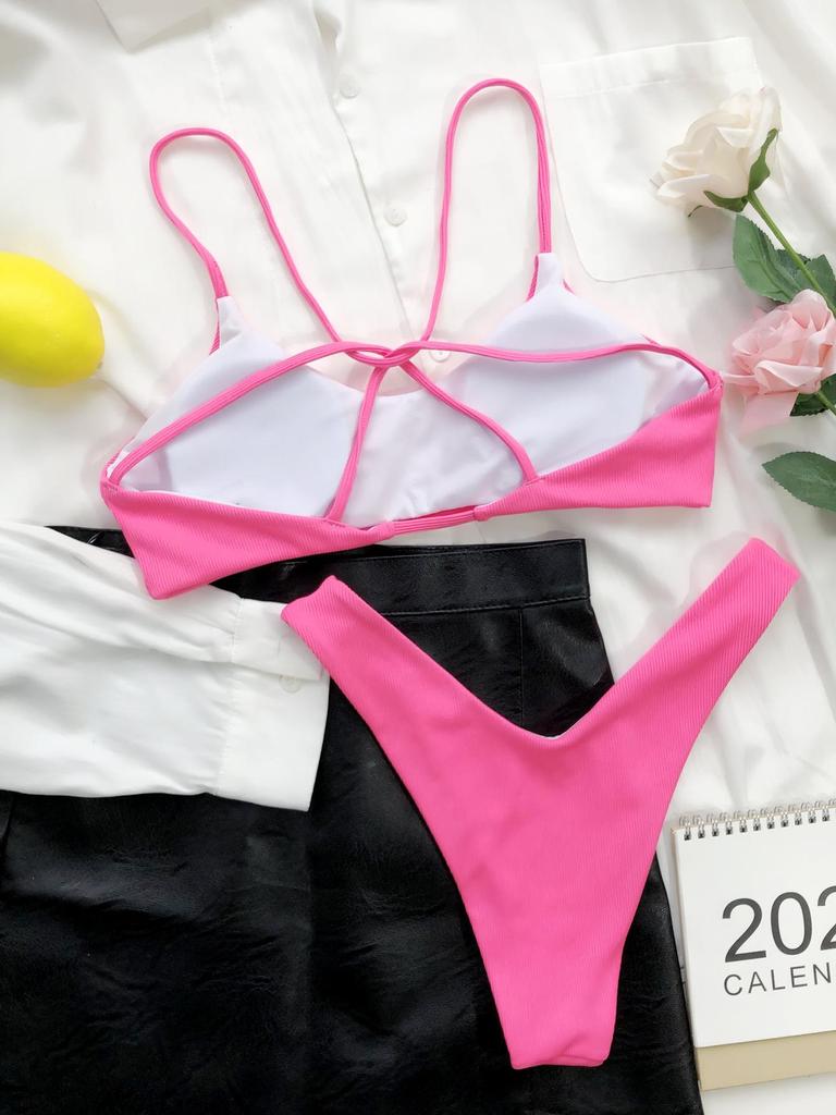 Damsexig Bikini med Korsrygg Tvådelad Baddräkt