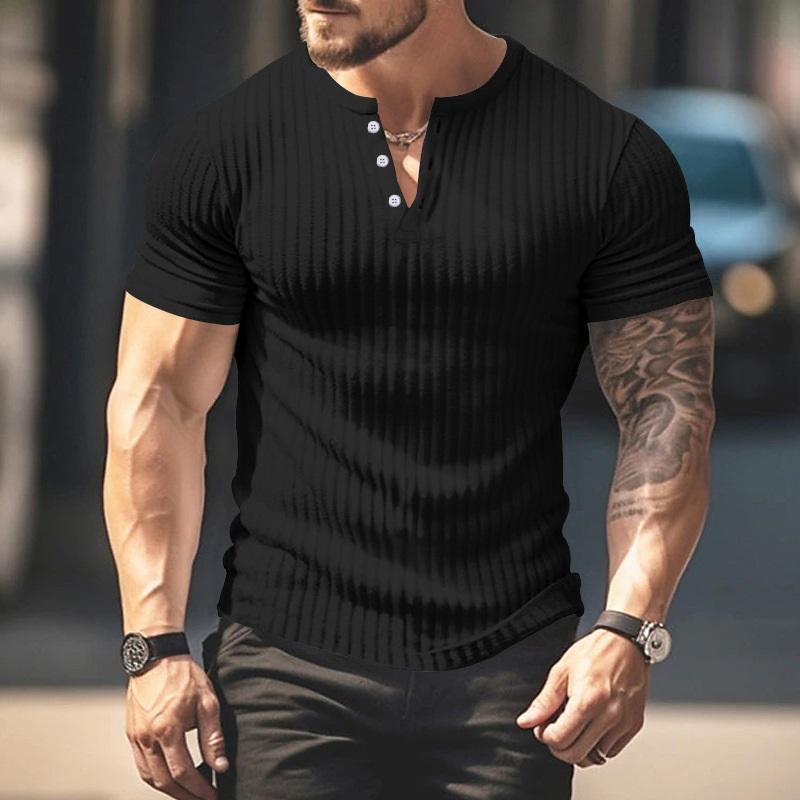 Europe And The United States Solid Color Men's Summer Versatile Short-sleeved Casual Knitted T-shirt
