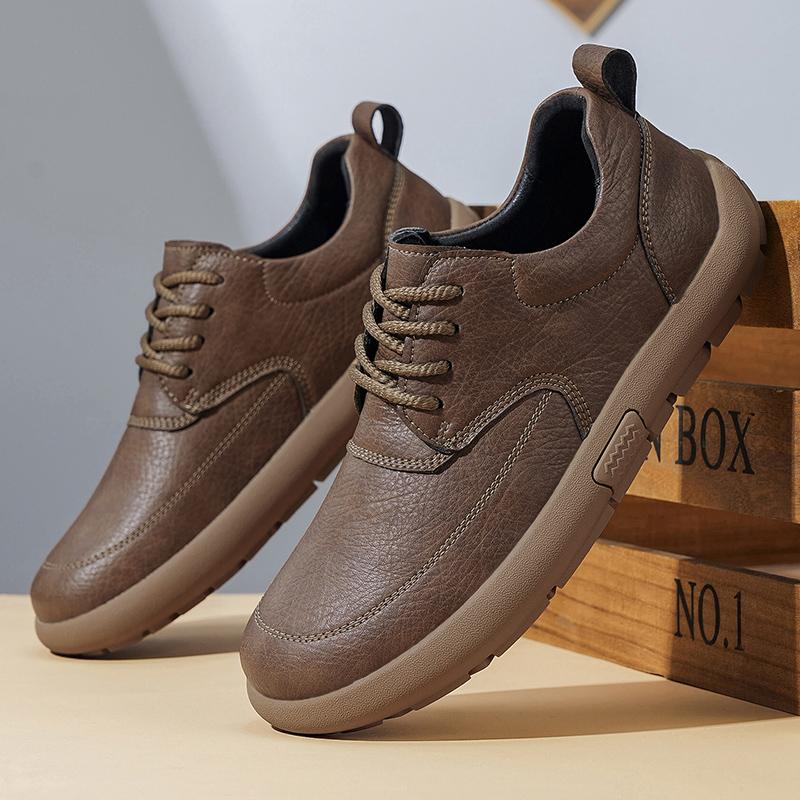 

Leather Mens Hiking Shoes Lace Up Outdoor Off-road Shoes Thick-soled Wear-resistant Sneakers Retro Man Treking Footwear 46 коричневий