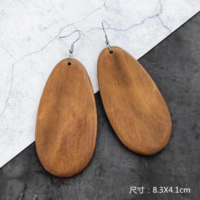 Bohemian Wood Earrings Women's Personality Exaggerated Print Flower Stud Earrings Vacation Versatile Temperament Earrings