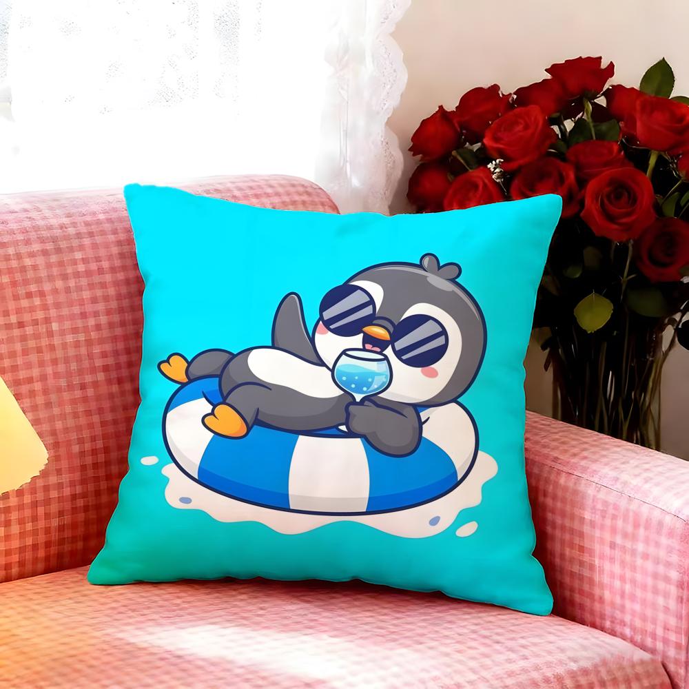 Cute Animal Cartoon Penguin Cushion Cover Premium Soft Pillowcase Skin-Friendly Breathable Multi-Purpose For Home Office Travel