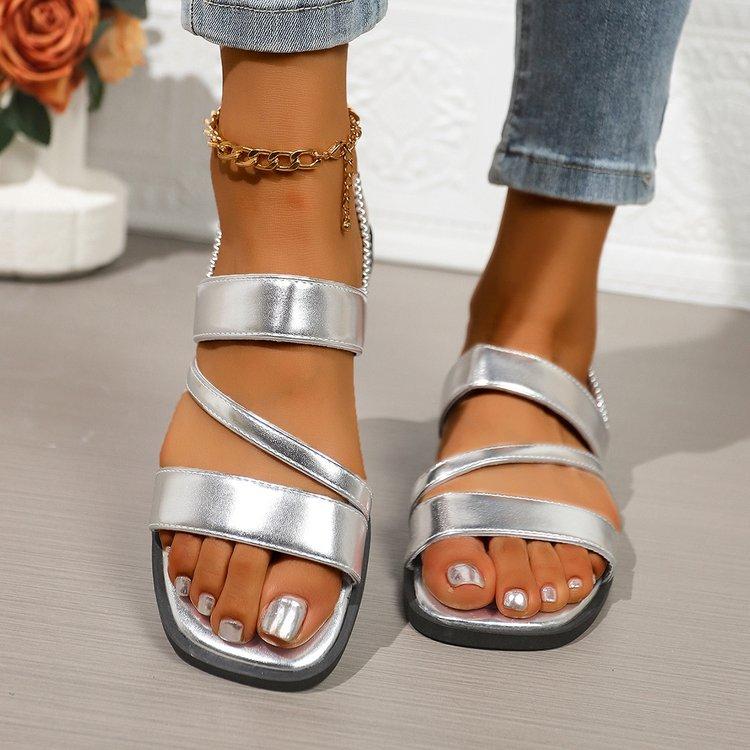 Flat Slide Sandals for Women – Spring Large-Size Beach Fashionable Roman Sandals, Solid Color Comfortable Casual Shoes