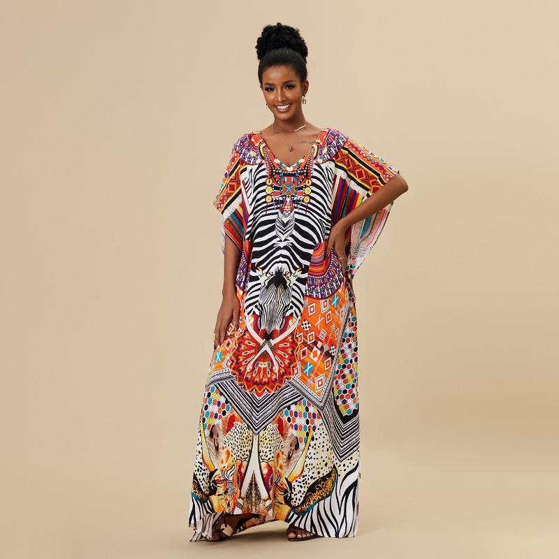 

Женская мода лето весна леопардовый принт рукава 1/2 V-образный вырез свободная талия повседневные платья Size: One Size