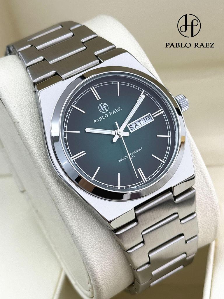 PABLO RAEZ Steel Band Men's Wristwatch with Double Calendar and Butterfly Buckle - Stylish & Trending Casual Business Watch