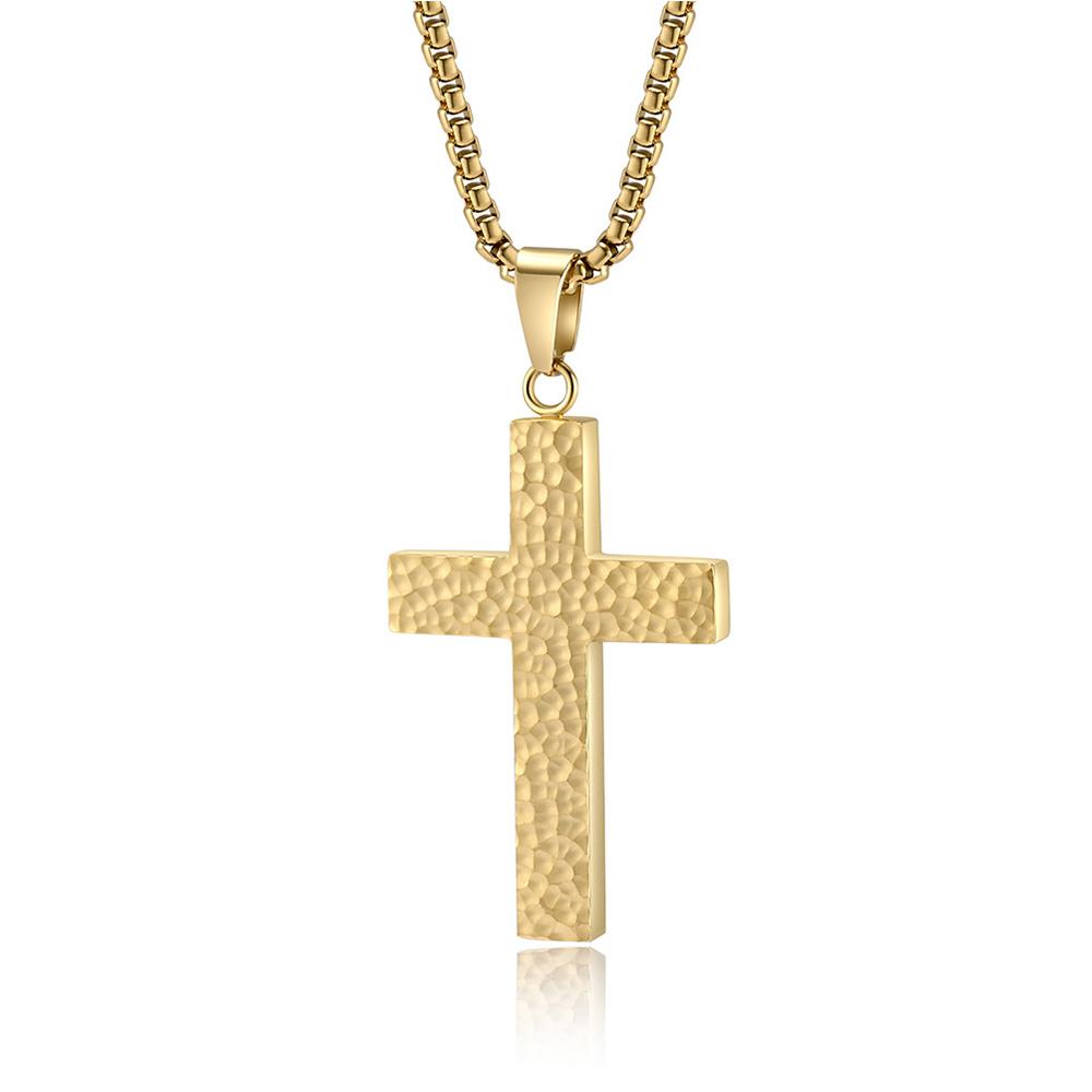 Irregular Hand-hammered Titanium Steel Cross Necklace Simple Niche Men And Women Wear Matching Pendant Gold 60mm