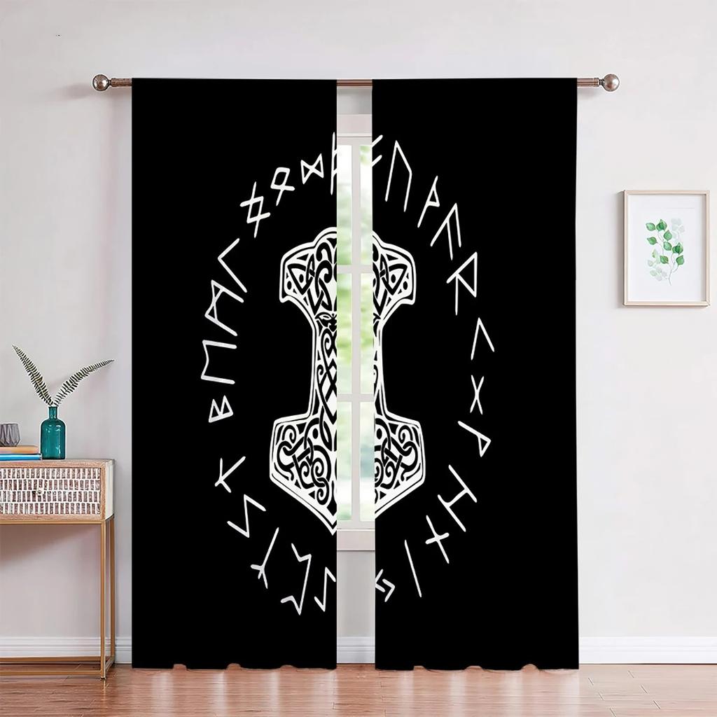 Retro Pattern Curtains Personalized Luxury Rune Shield 3D Printing Curtain Rod Pocket Decorative Curtains Bedroom Living Room