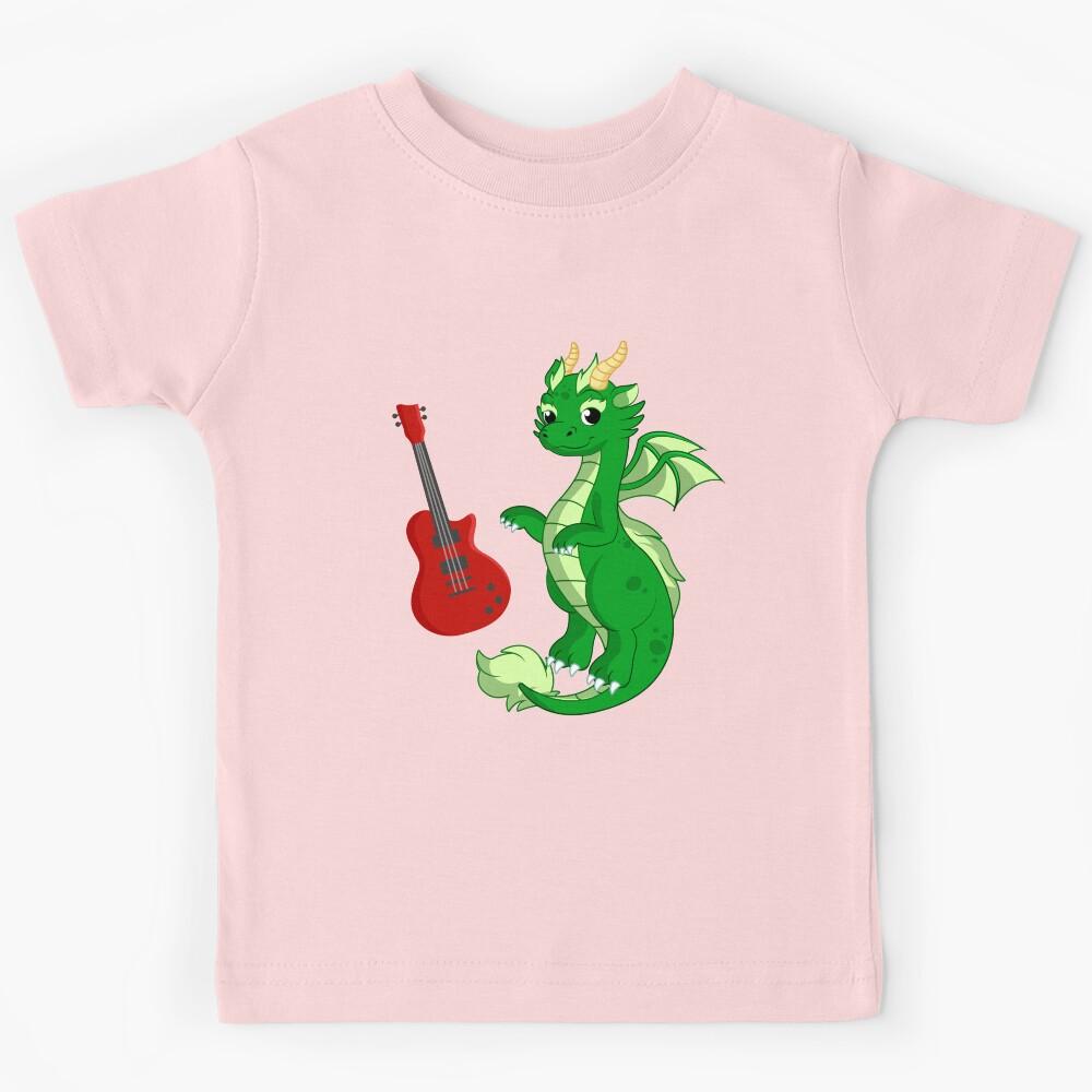 Dragon Playing Electric guitar ,Funny Good Dragon Electric guitar Lovers Green Design Kids T-Shirt 160