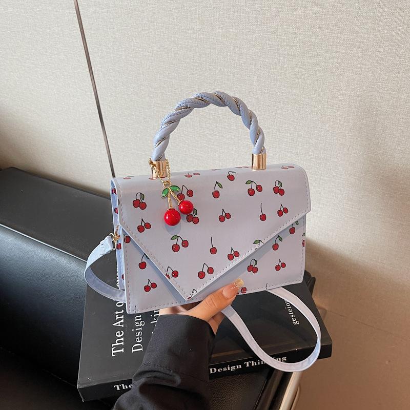Borsa a tracolla quadrata in ecopelle con stampa ciliegie per donna, borsa a spalla carina