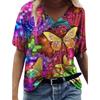 Women Tie-dye  Floral  Printed Colorful  Short Sleeve V Neck  Blouse Tops