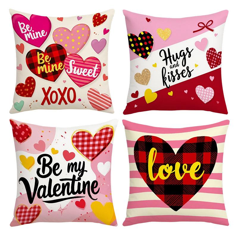 Rosa Valentinstag Festliche Atmosphäre Buchstaben Kissenbezug Heimdekoration Wohnzimmer Sofakissenbezug Leinen Druck