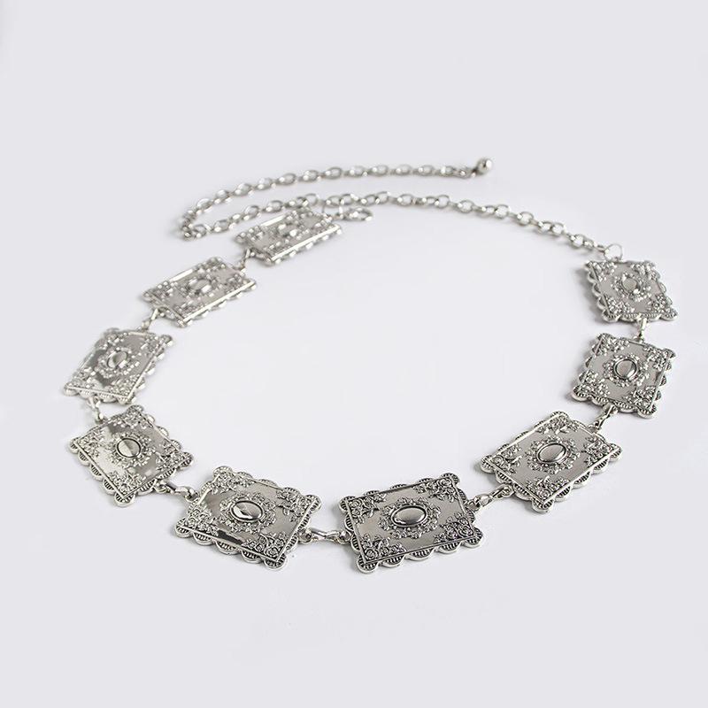 High-end Women's Waist Chain Retro Carved Metal Waist Chain Fashionable Versatile Square Women's Waist Chain
