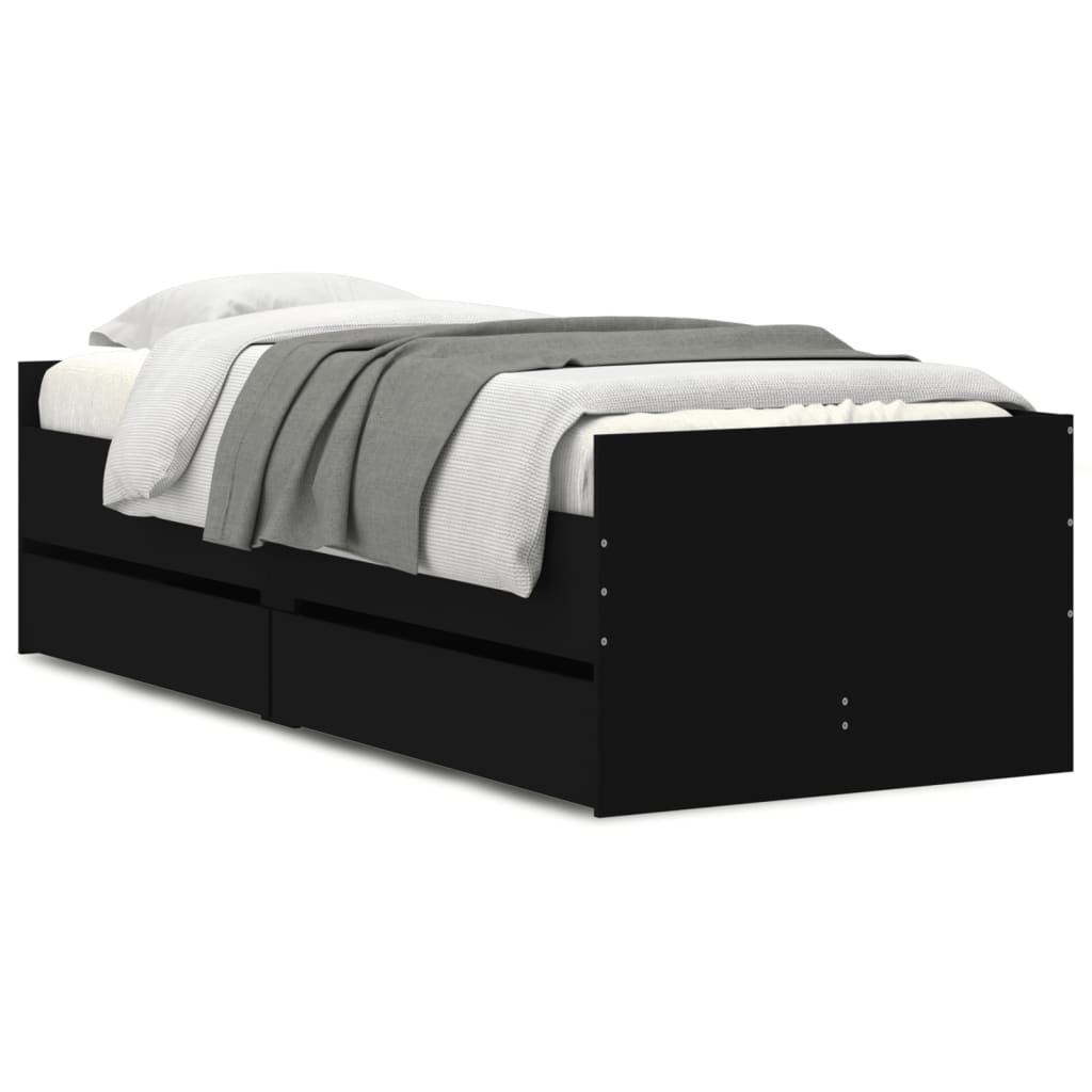 Bed with Drawers Black 75 x 190 cm