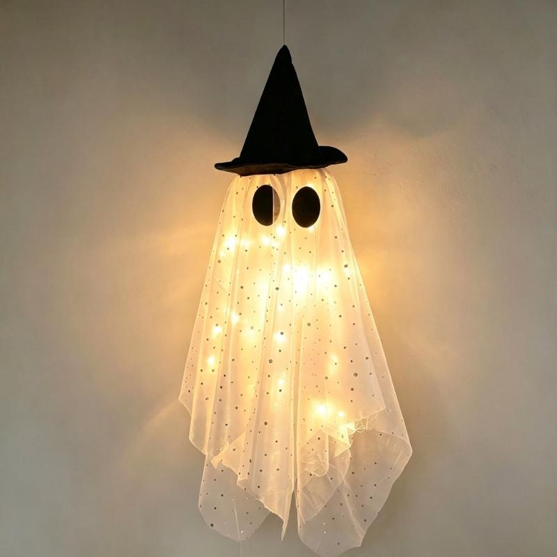 Hanging Spirit Figure Set for Halloween, 3 Fabric Draped Seasonal Accents for Living Room Porch Doorway and Themed Party Display Use
