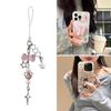 Stylish Fruit inspired Phone Pendant Keychain Beaded Bowknot Keyring Decorative Straps for Wallet Bag Keychain Case