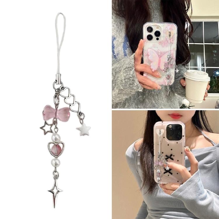 Stylish Fruit inspired Phone Pendant Keychain Beaded Bowknot Keyring Decorative Straps for Wallet Bag Keychain Case