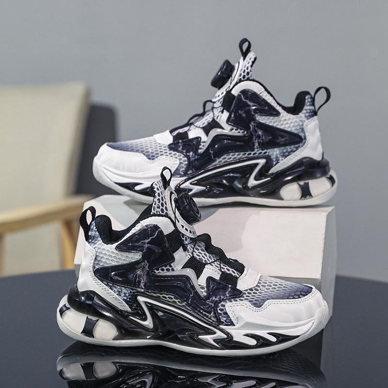 Youth Basketball Shoes Lightweight Shock-absorbing Single Mesh Shoes Breathable Summer New Double Mesh Rotating Buckle Boys Running Shoes