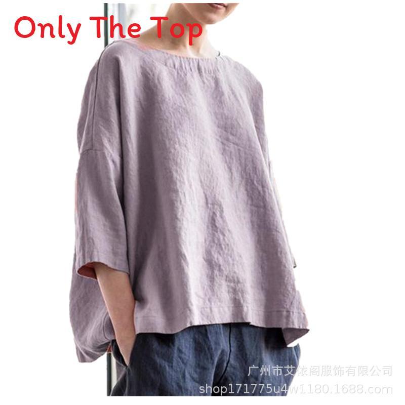 Bohemian Style Cotton Linen Loose Fit Shirt With Patchwork Design For Casual Women