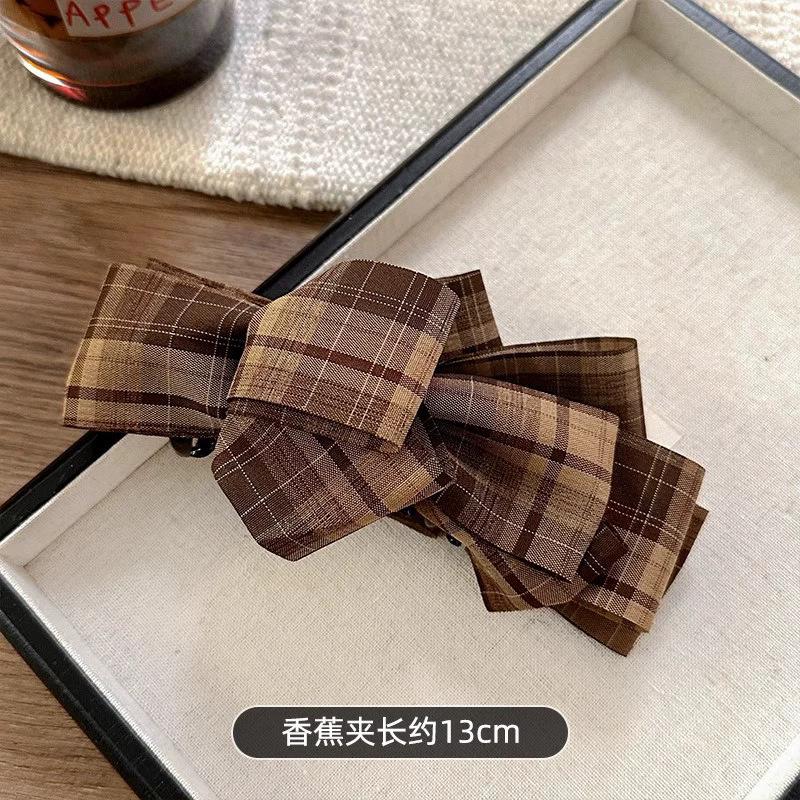 College Plaid Bow, Banana Clip, Vertical Clip, High Hair Volume On the Back of the Head, Ponytail Hairpin, Hair Accessories.