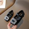 Girls Leather Shoes Chic Korean Style Rhinestones Buckle Little Big Kids Princess Mary Jane Children Fashion Dress Flats Sweet