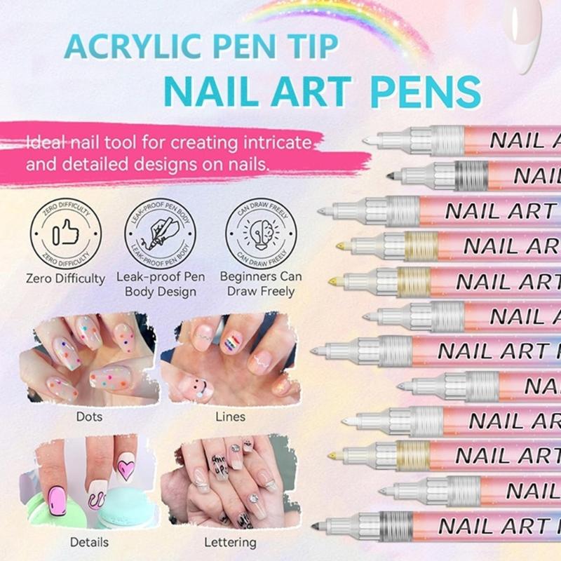 Fingernail Art Pens 12 Colors Quick-Dry Waterproof Nails Markers for Gel Nails Painting Liner & Home Salon Nails Art Tools