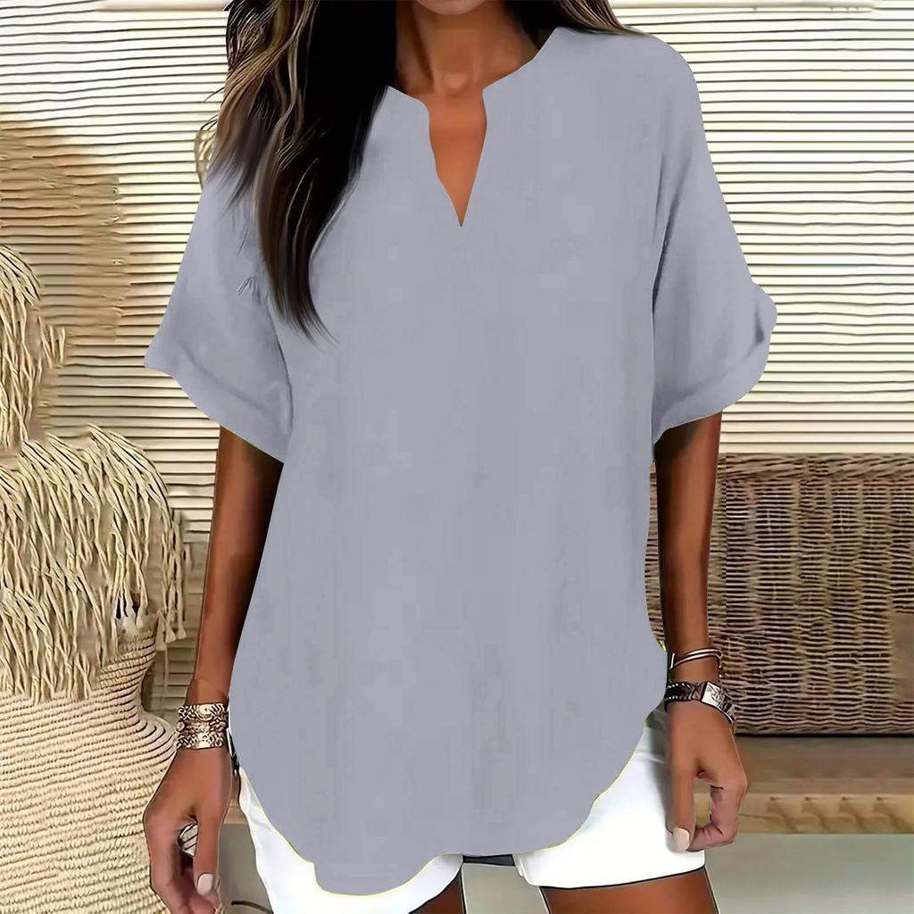 Women’s Loose Fit V Neck Short Sleeve Blouse Casual Tunic Top Lightweight Pullover Shirt for Everyday Wear