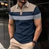 New Short-Sleeved Men's Casual Polo Shirt with Collar and Buttons Versatile Business-Striped T-Shirt Top