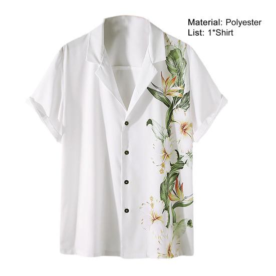 Plážová košile s květinovým potiskem, límeček, jednořadý pánský top s krátkým rukávem na dovolenou