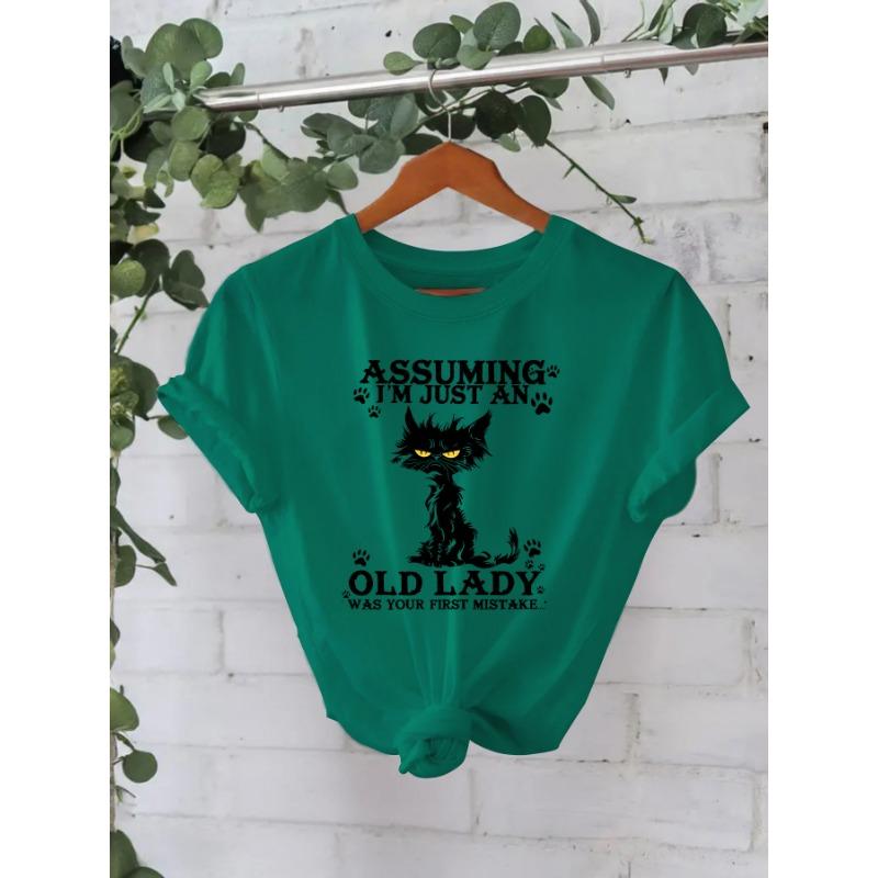 

Топ из чистого хлопка с принтом черного кота и круглым вырезом, женская футболка XXXL