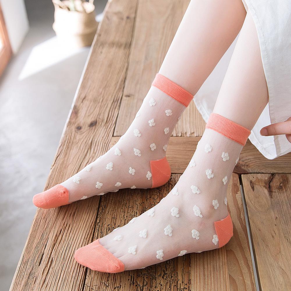 Summer Ultra-thin Socks for Women Floral Pattern Transparent Breathable Short Socks