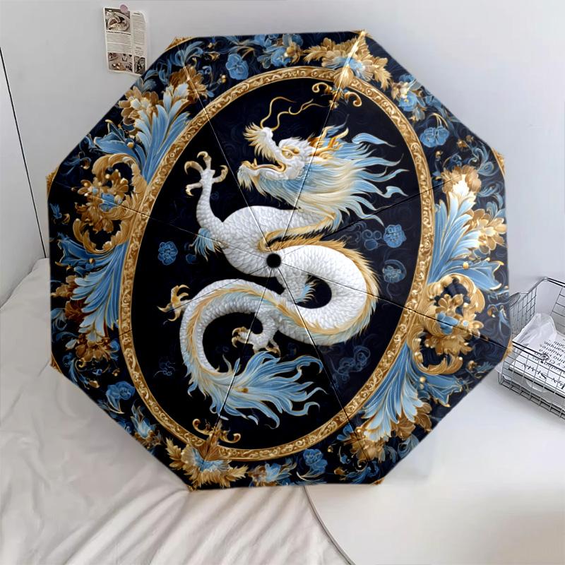 Dragon pattern, automatic folding umbrella, portable and foldable design, 8 ribs, a Christmas or birthday gift.