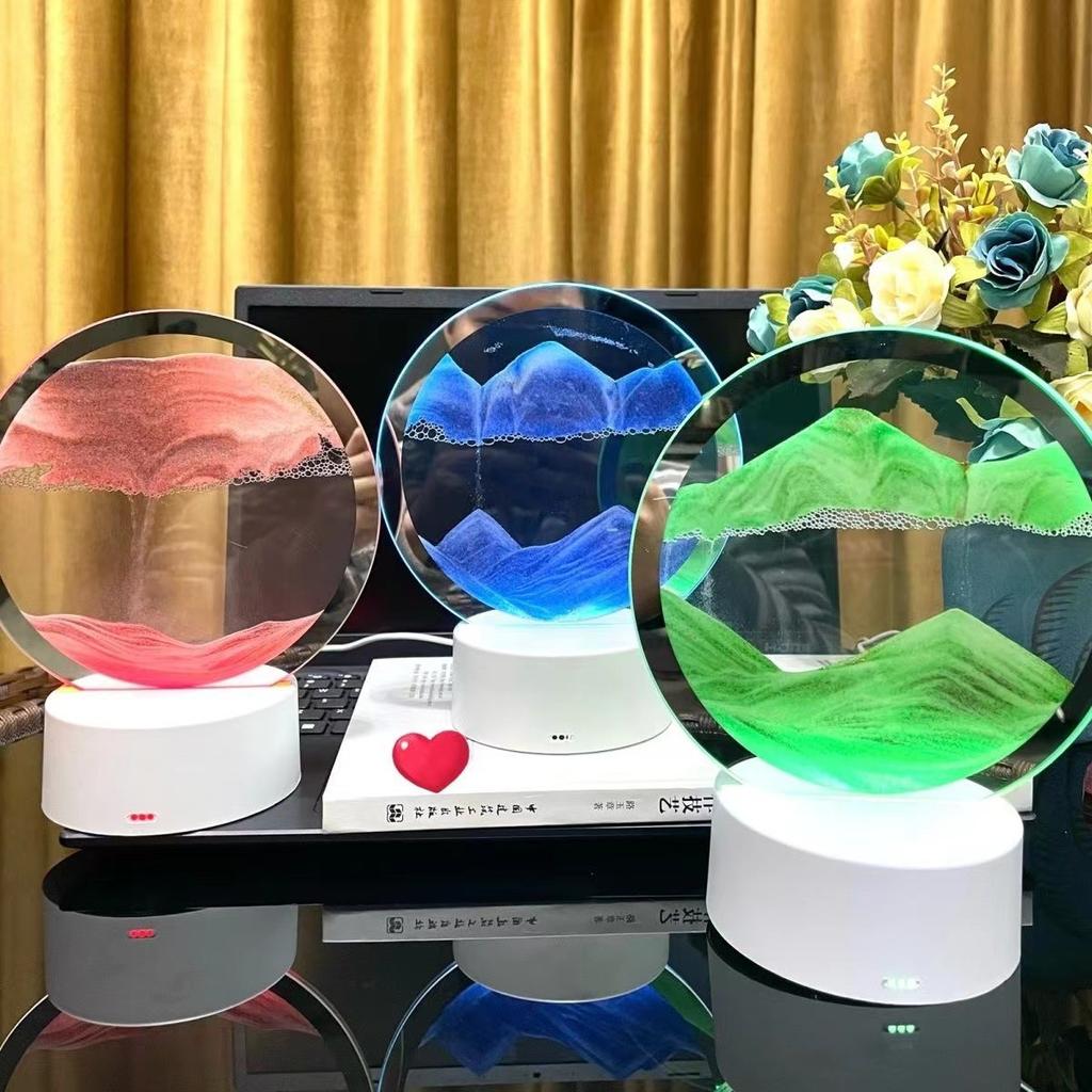 Creative 3D Dynamic Flowing Sand Painting Night Light Ornament Hourglass Desktop Decompression Decoration