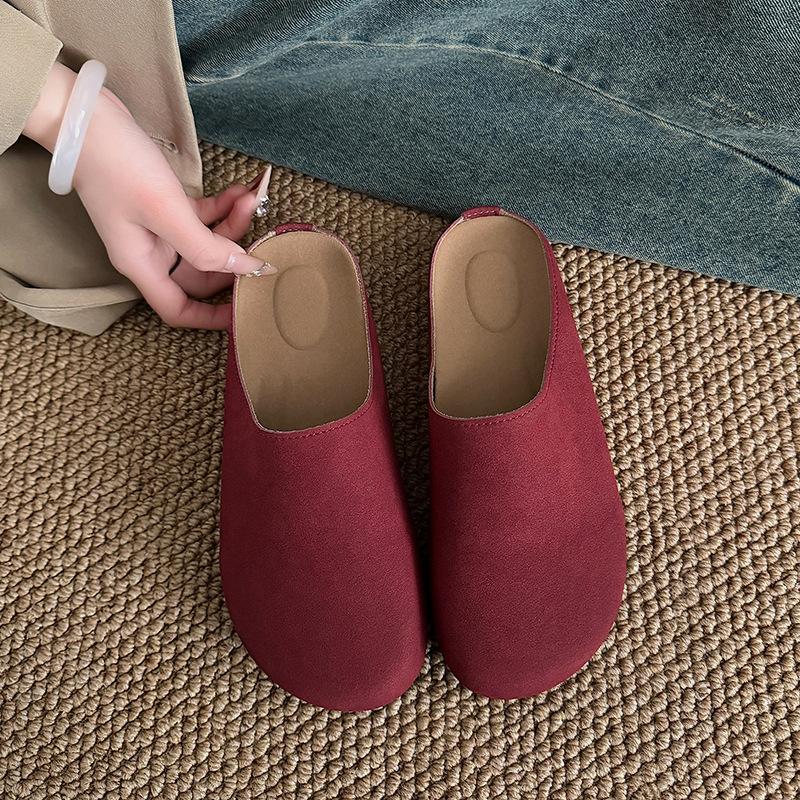 New Women's Slippers Closed Toe Round Toe Suede Clogs Sandals Autumn New Retro Solid Color Flat Bottom Women's Slingback Shoes