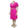 Comfortable Casual Flounce Sleeve Tie Waist Short Skirt Set with Pockets V Neck Plus Size Outfit