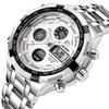 GOLDEN HOUR Luxury Stainless Steel Analog-Digital Watch for Men, Outdoor Sports, Waterproof, Big, Heavy, Silver-White, Digital, Quartz Movement.