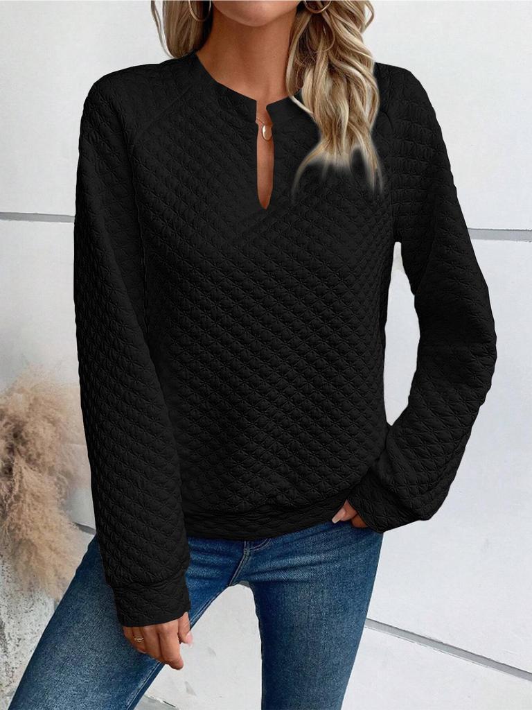 2025 Autumn/Winter Women's Solid Deep V-Neck Patchwork Long Sleeve Casual Sweatshirt