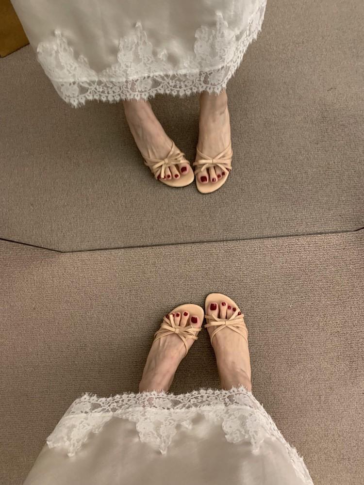 French Gentle Bow High-heeled Sandals Women's Summer Wear with Skirts, Beautiful Open-toed Casual Word with Cool Slippers