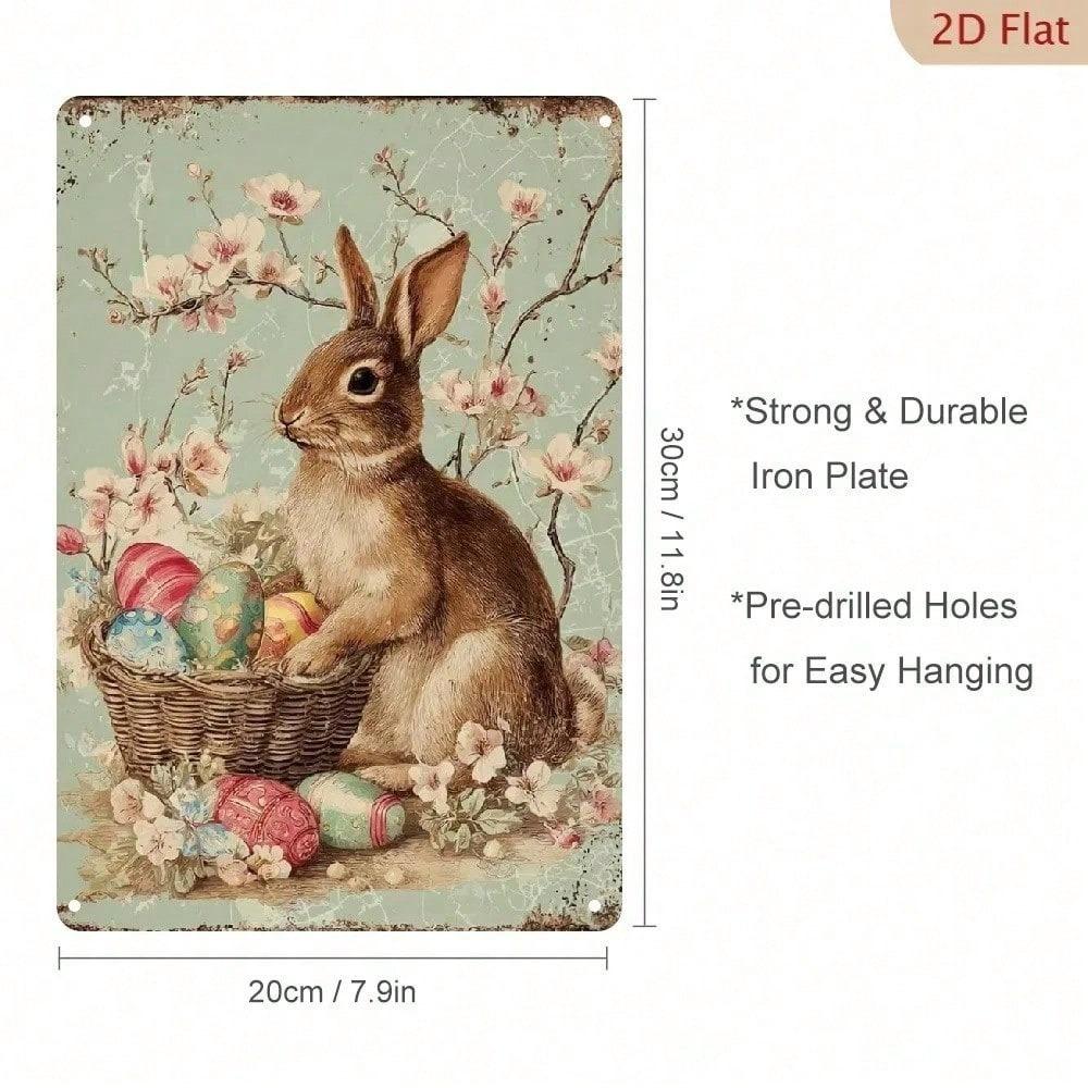 Metal Wall Art Easter Bunny Vintage Poster For Living Room