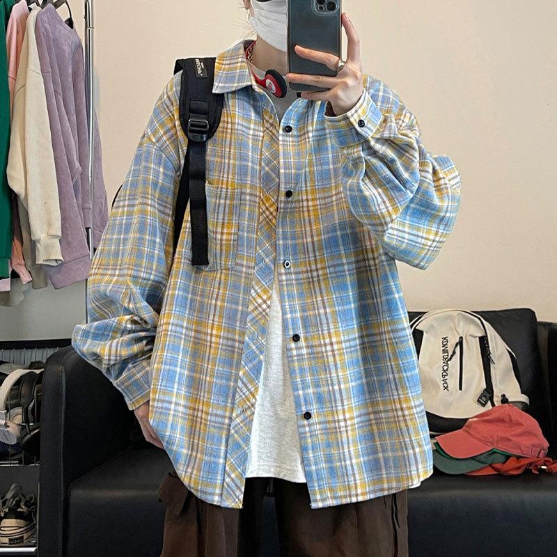 Unisex Retro Plaid Long Sleeve Shirt Jacket - Trendy Casual Style for Spring