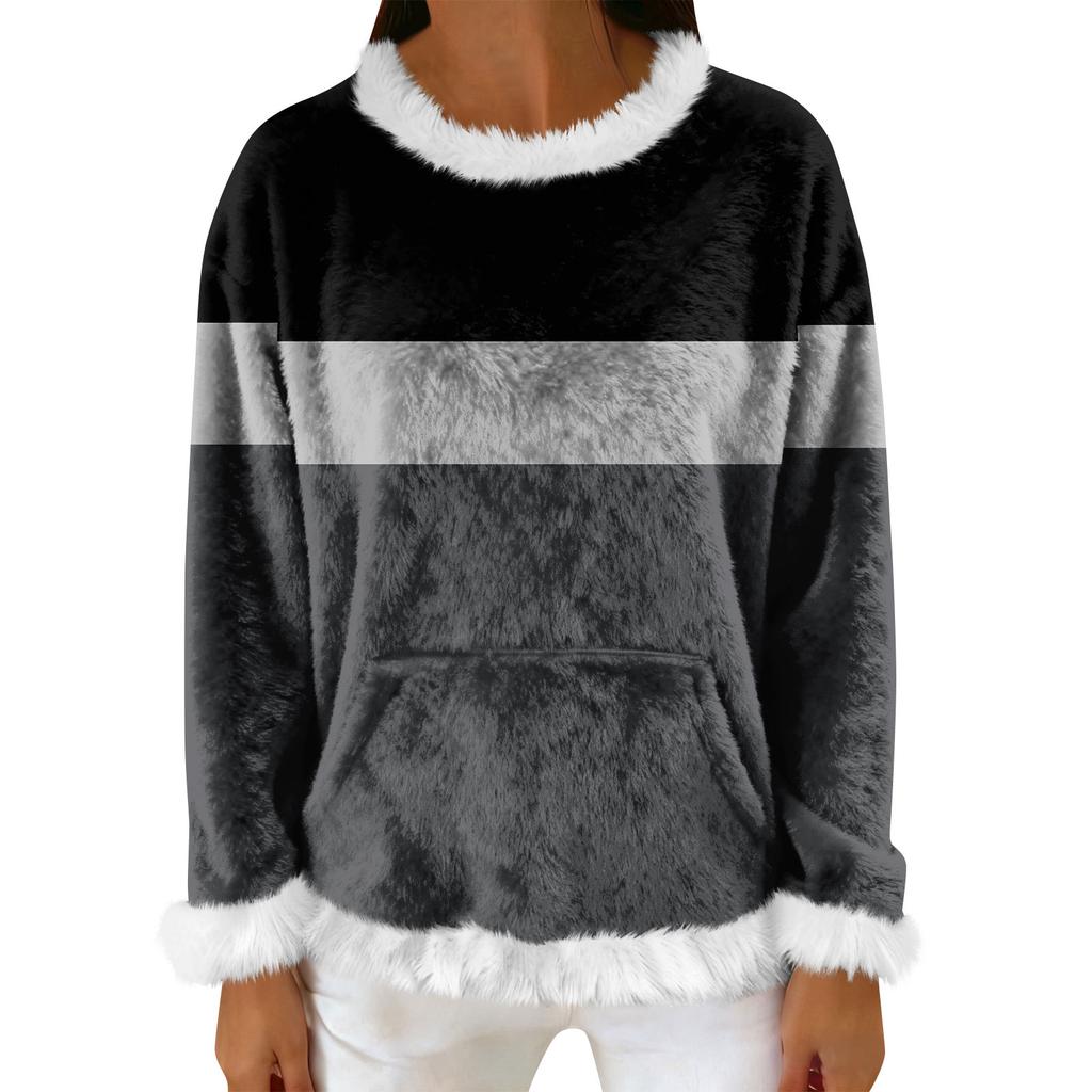 Women's Casual Fleece Sweatshirt  Long-Sleeve Round  Neck Casual Comfortable Loose-Fit Lightweight Women's Flannel Sweatshirt