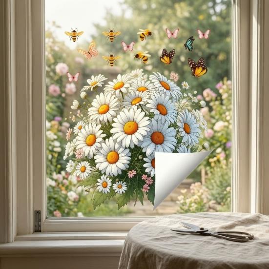 Static Window Clings Flower Butterfly Bee Wall Sticker Self Adhesive Removable Vinyl Decal