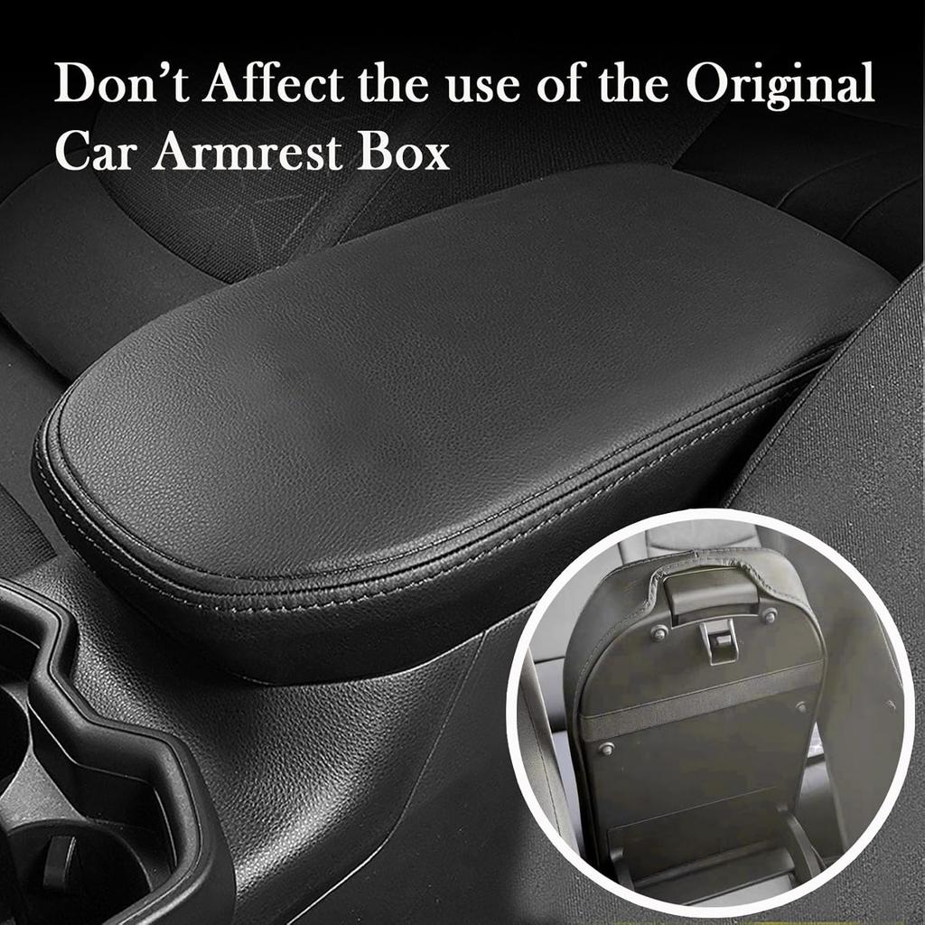 Car Armrest Center Console Covers For Toyota RAV4 Accessories 2026 2025 2024     , PU Leather Middle Console Lid Cover Pad Protector(Black Line)