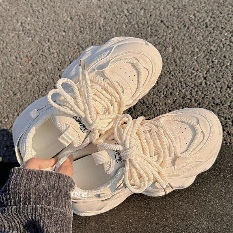 High Platform Sneakers Women Leather Dad Shoes Women Black Chunky Sneakers Thick Sole Shoes 2026 Fashion Height Increasing Shoes