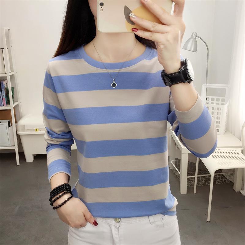 

Свободная повседневная женская футболка в полоску с длинным рукавом 2024 года — универсальный нишевый дизайн на весну и осень M (90-105 jin)
