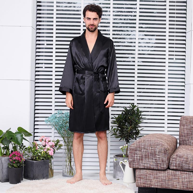 Men's Lightweight Summer Silk Yukata Bathrobe - Plus Size, Long-Sleeve Pajamas