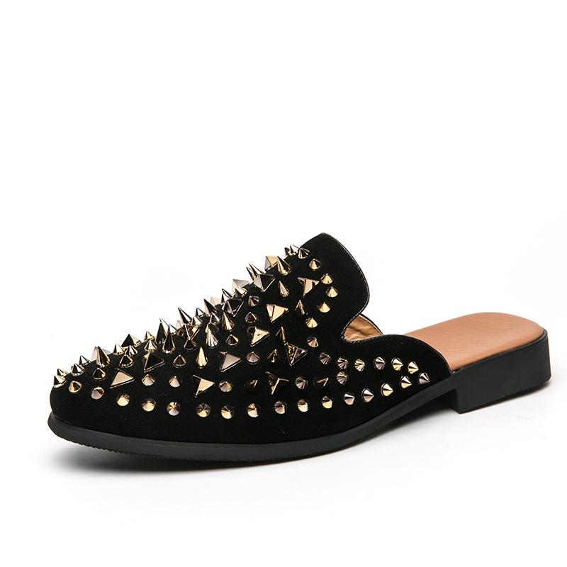 Luxury Italian Outdoor Flat Slippers Men's Leather Leather Sandals Men's Soft Sole Summer Non-Slip Party Casual Slippers Spikes